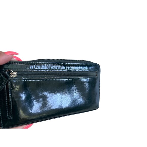 PERLINA Deep Green Patent Leather Zip Around Clutch Wallet - Picture 6 of 9